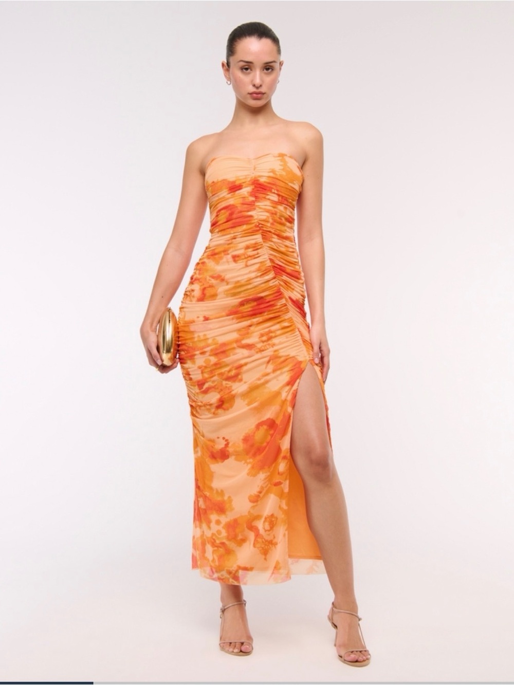 NWT Abercrombie & Fitch Strapless Orange Floral Midi Dress - Picture 4 of 6